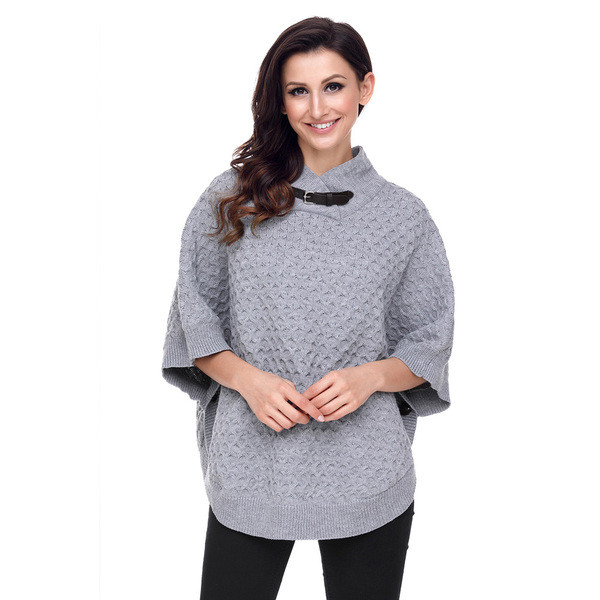 Μοντέρνο γυναικείο πουλόβερ με μεγάλο κολάρο και μανίκια 3/4 σε τέσσερα χρώματα