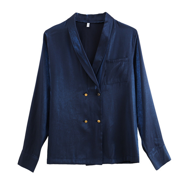 Cămașă elegantă de damă cu decolteu în V în albastru