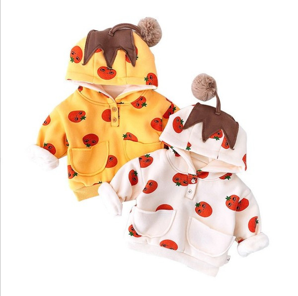 Νέο μοντέλο βρεφικό φούτερ με κουκούλα σε κίτρινο και λευκό  χρώμα με σχέδιο για κορίτσια