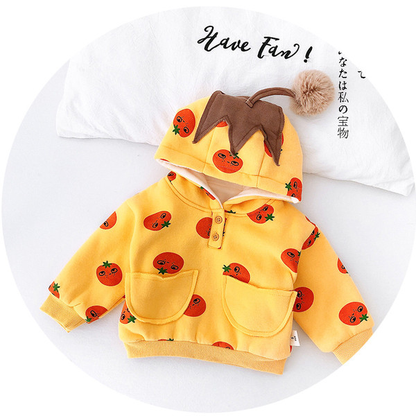 Νέο μοντέλο βρεφικό φούτερ με κουκούλα σε κίτρινο και λευκό  χρώμα με σχέδιο για κορίτσια