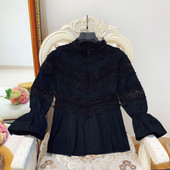 Γυναικείο κομψό πουκάμισο με δαντέλα σε μαύρο χρώμα