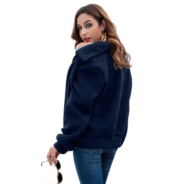 Καθημερινό  γυναικεία φούτερ με φερμουάρ και ψηλό γιακά σε μπλε και μπεζ χρώμα