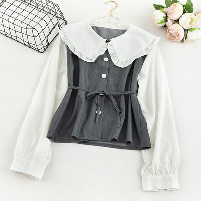 Μοντέρνο γυναικείο πουκάμισο με ωοειδές ντεκολτέ και δεσμούς σε τέσσερα χρώματα