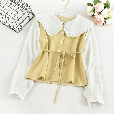 Μοντέρνο γυναικείο πουκάμισο με ωοειδές ντεκολτέ και δεσμούς σε τέσσερα χρώματα