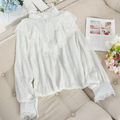 Cămașă modernă de damă cu guler înalt în patru culori și mâneci lungi