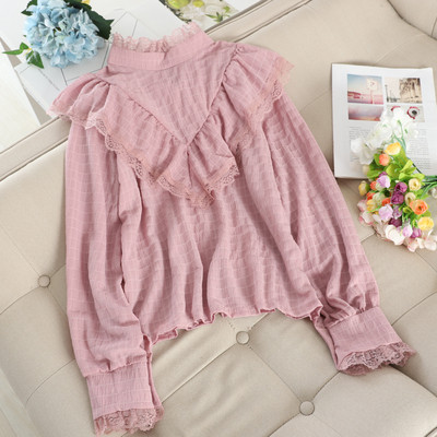 Cămașă modernă de damă cu guler înalt în patru culori și mâneci lungi