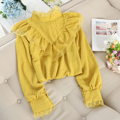 Cămașă modernă de damă cu guler înalt în patru culori și mâneci lungi