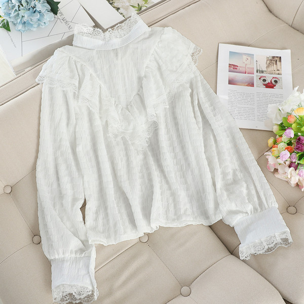 Cămașă modernă de damă cu guler înalt în patru culori și mâneci lungi