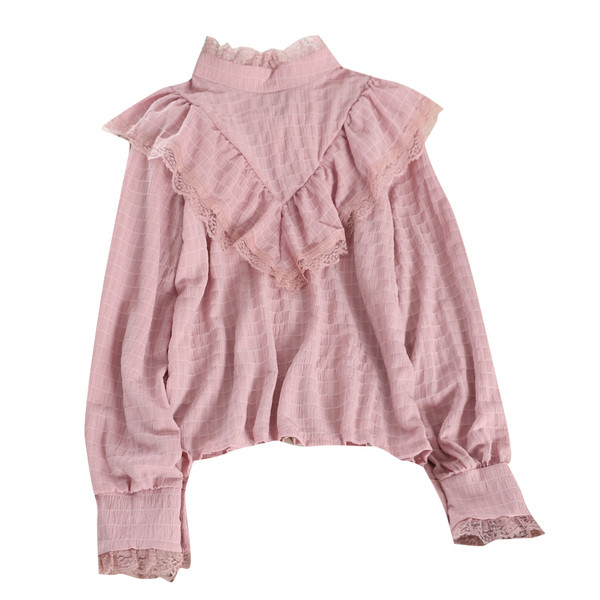 Cămașă modernă de damă cu guler înalt în patru culori și mâneci lungi