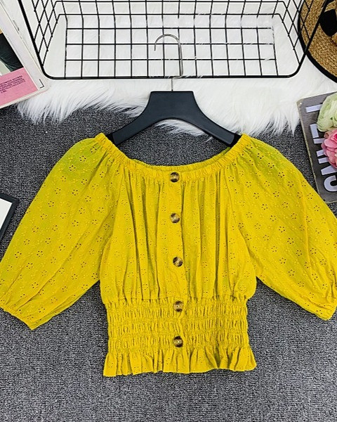 Bluza de dama cu talie elastica si nasturi in mai multe culori