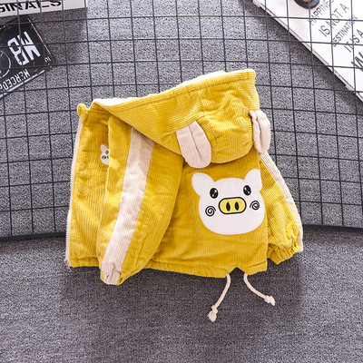 Geaca moderna pentru baieti pentru copii cu gluga si element 3D in maro, galben si portocaliu