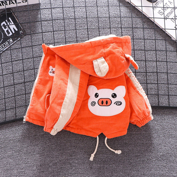 Geaca moderna pentru baieti pentru copii cu gluga si element 3D in maro, galben si portocaliu