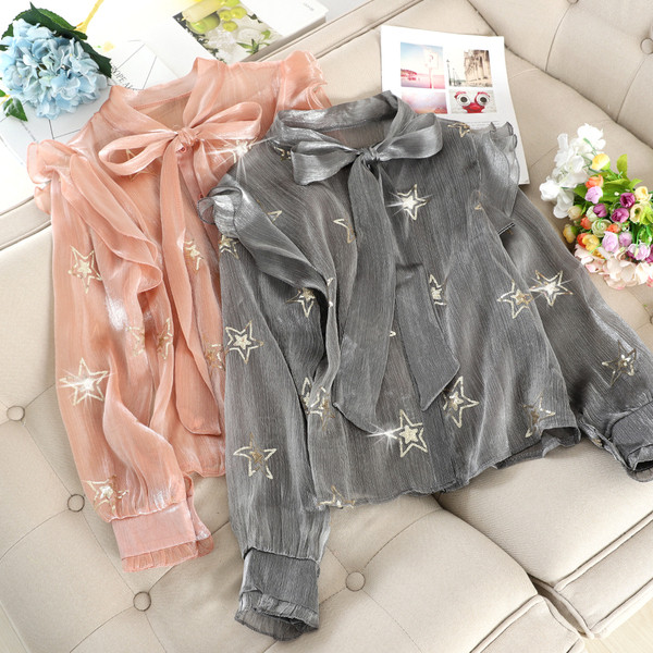 Cămașă modernă de damă cu panglică și paiete în diferite culori