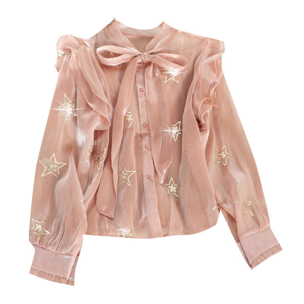 Cămașă modernă de damă cu panglică și paiete în diferite culori