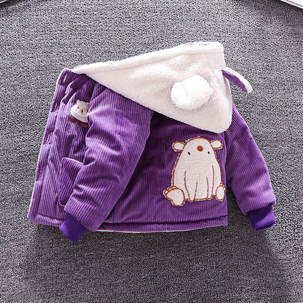 Új modell gyerekkabát 3D elemmel lányoknak és fiúknak kék, piros és lila színekben