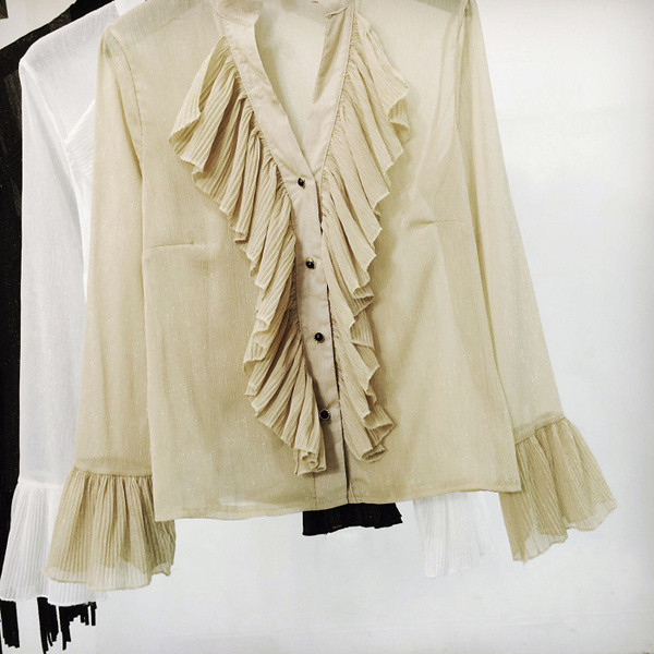 Γυναικείο μοντέρνο πουκάμισο με λαιμόκοψη σε δύο χρώματα