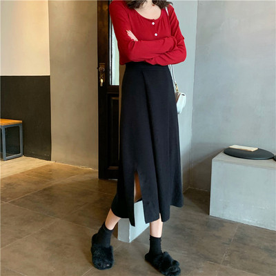 Női lezser hosszú szoknya két színben, magas derékkal