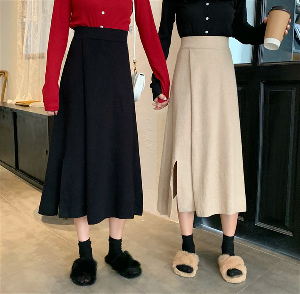 Női lezser hosszú szoknya két színben, magas derékkal