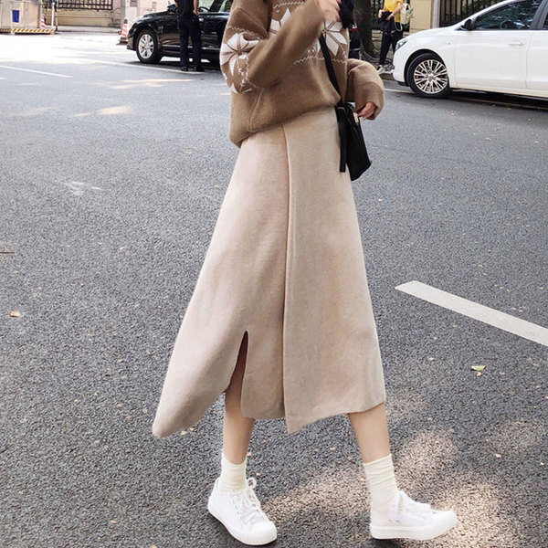 Női lezser hosszú szoknya két színben, magas derékkal