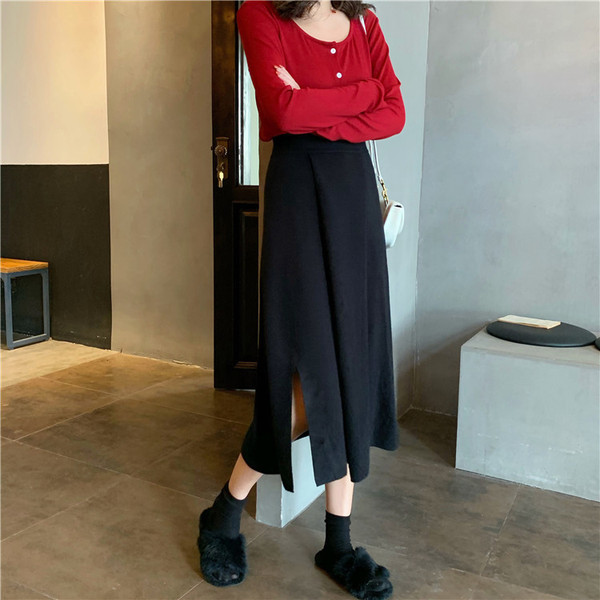 Női lezser hosszú szoknya két színben, magas derékkal