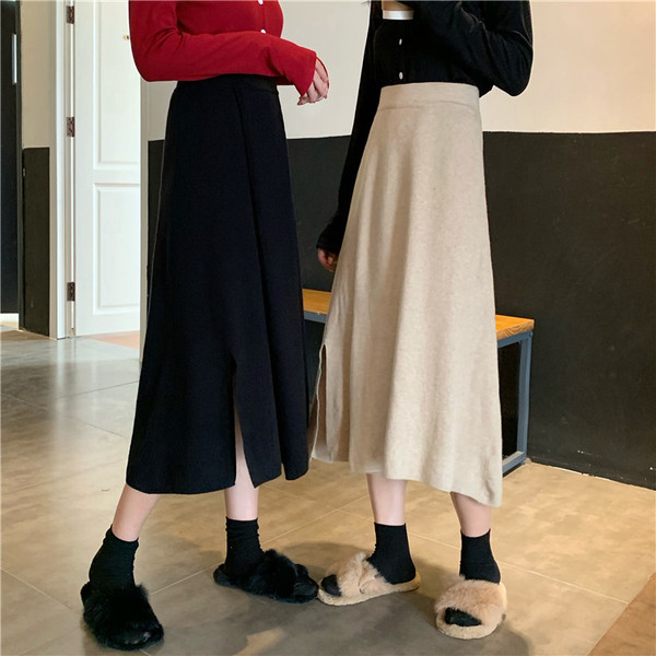 Női lezser hosszú szoknya két színben, magas derékkal