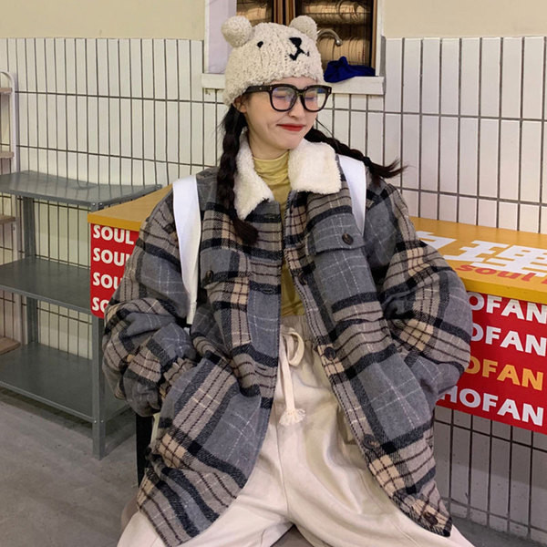 Palton casual de damă în carouri, cu căptușeală moale