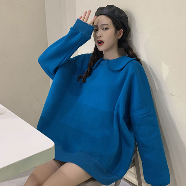 Ευρύ μακρύ  γυναικείο φούτερ σε δύο χρώματα μπλε και κόκκινο