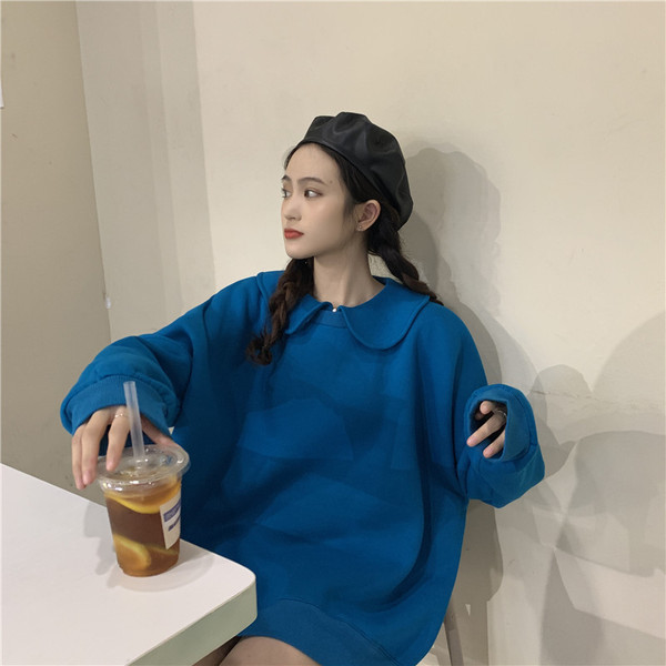 Ευρύ μακρύ  γυναικείο φούτερ σε δύο χρώματα μπλε και κόκκινο