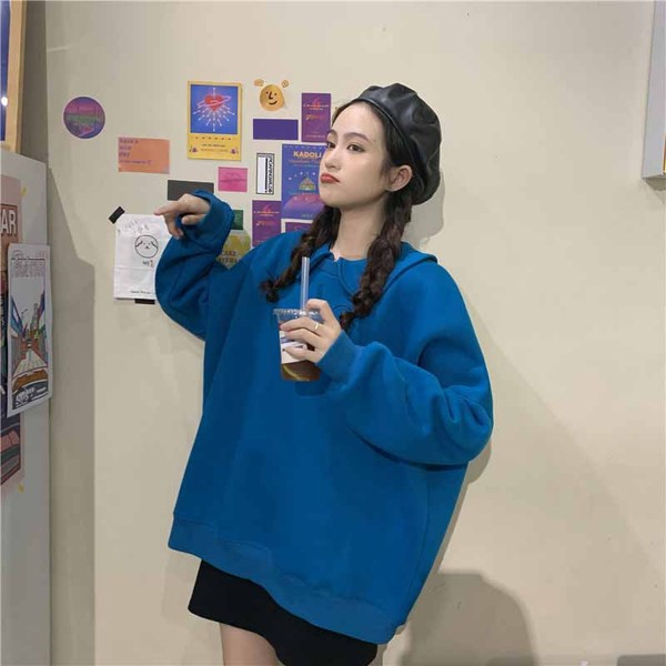 Ευρύ μακρύ  γυναικείο φούτερ σε δύο χρώματα μπλε και κόκκινο