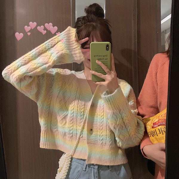 Cardigan scurt de dama colorat model larg