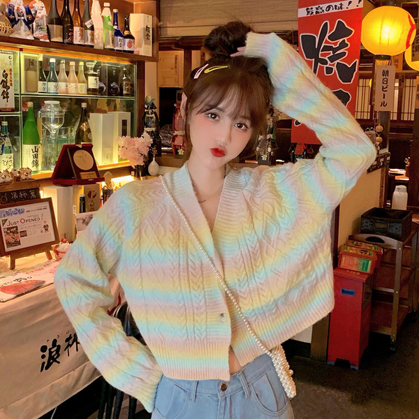 Cardigan scurt de dama colorat model larg