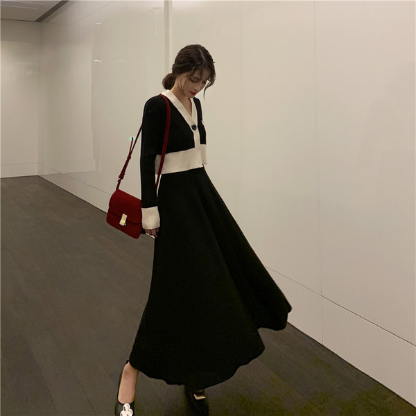 Fusta lunga de dama croiata in doua culori cu talie inalta