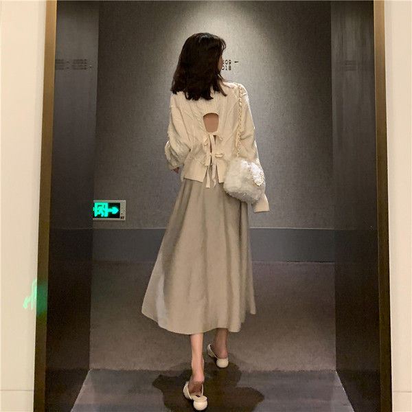 Fusta lunga de dama croiata in doua culori cu talie inalta