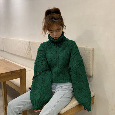 Női modern rövid pulóver magas gallérral, két színben