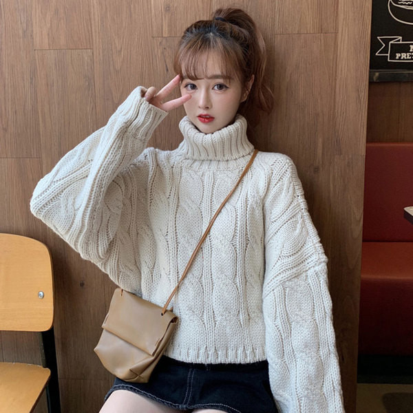 Női modern rövid pulóver magas gallérral, két színben