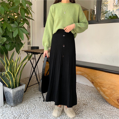 Γυναικεία μακρύ φούστα σε δύο χρώματα με ψηλή μέση και κουμπιά