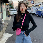 Bluză de damă modernă în trei culori cu guler semi-înalt în trei culori