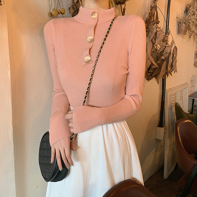 Bluză de damă modernă în trei culori cu guler semi-înalt în trei culori