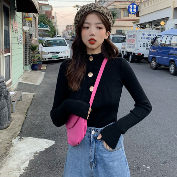 Bluză de damă modernă în trei culori cu guler semi-înalt în trei culori