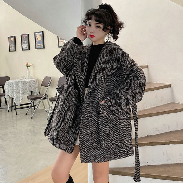 Modern női széles kockás kabát széles modell