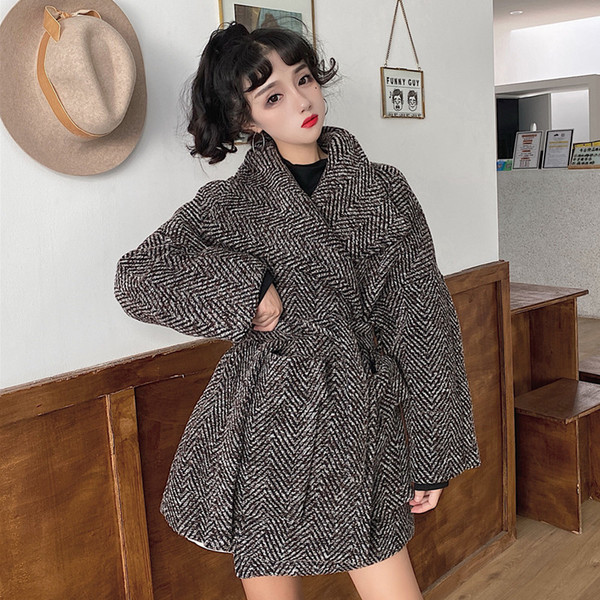 Modern női széles kockás kabát széles modell