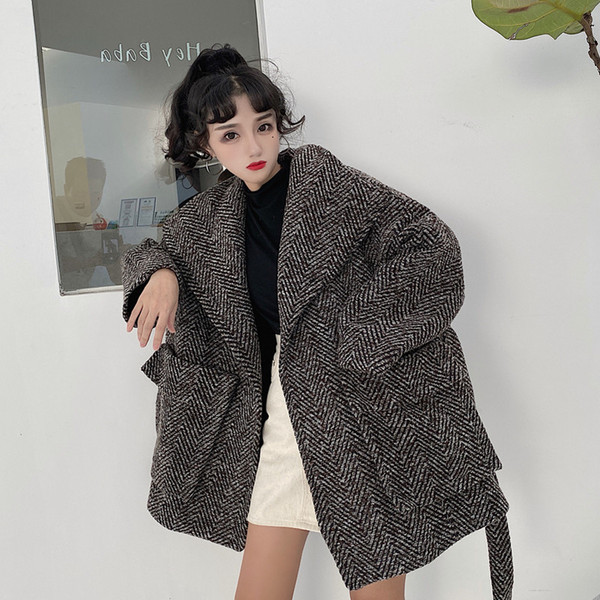 Modern női széles kockás kabát széles modell