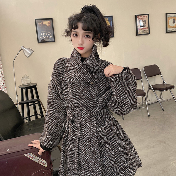 Modern női széles kockás kabát széles modell