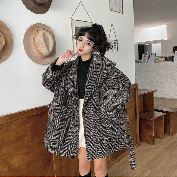 Modern női széles kockás kabát széles modell