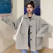 Női alkalmi kabát két színben széles, zsebes modell