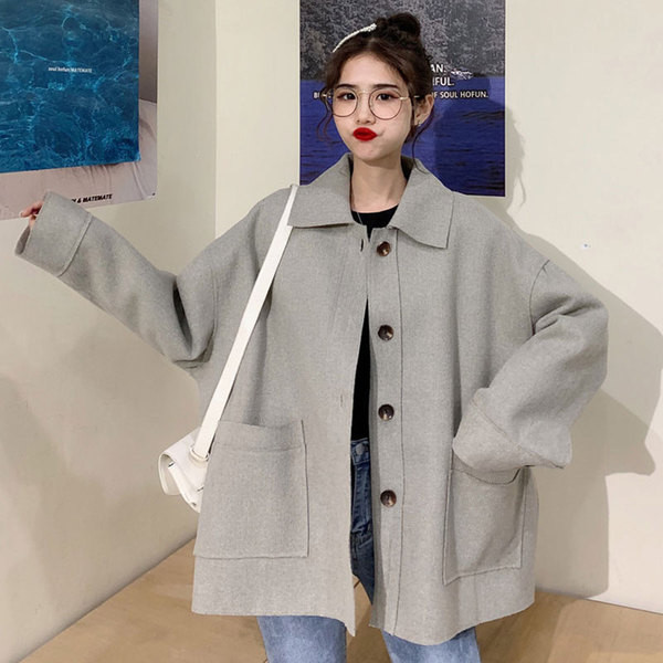 Női alkalmi kabát két színben széles, zsebes modell