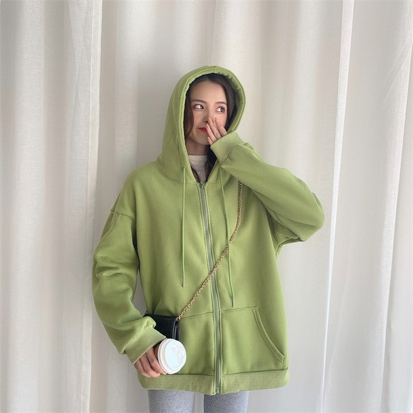 Casual γυναικείο φούτερ  σε τρία χρώματα μαύρο, πράσινο και λευκό με φερμουάρ