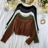 Καθημερινή γυναικεία μπλούζα με μακριά μανίκια και γυμνά ώμους σε διάφορα χρώματα