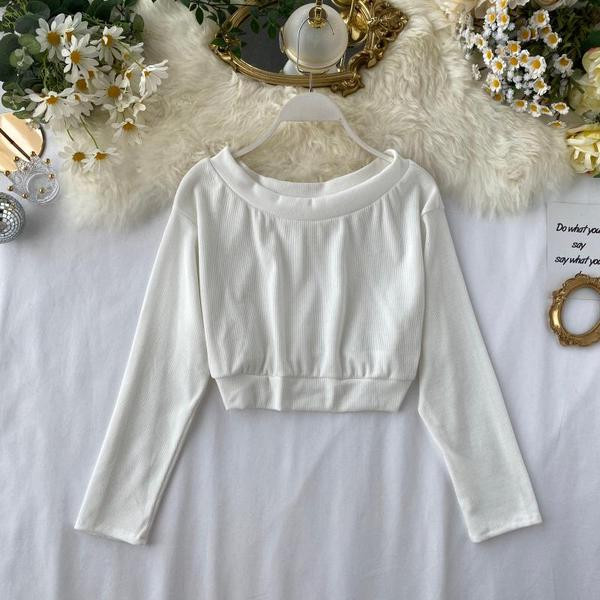 Καθημερινή γυναικεία μπλούζα με μακριά μανίκια και γυμνά ώμους σε διάφορα χρώματα