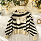 Pulover casual de dama in dungi cu decolteu oval in patru culori